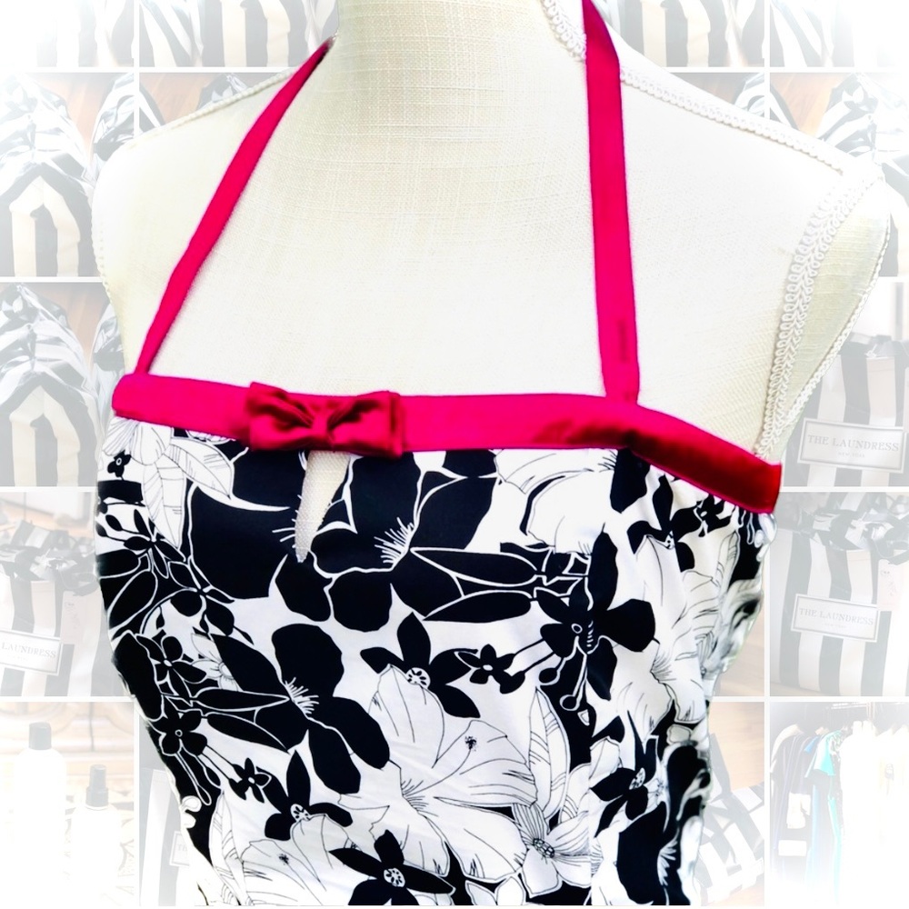 ROBBIE BEE | 10 | NWT PIN-UP SIGNATURE Black White Pink Floral Cupcake Bodice